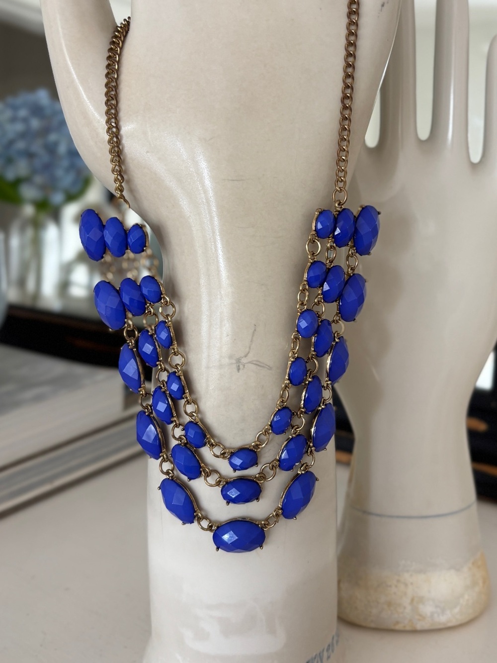 Blue Multi-Strand Statement Necklace - Picture 3 of 9